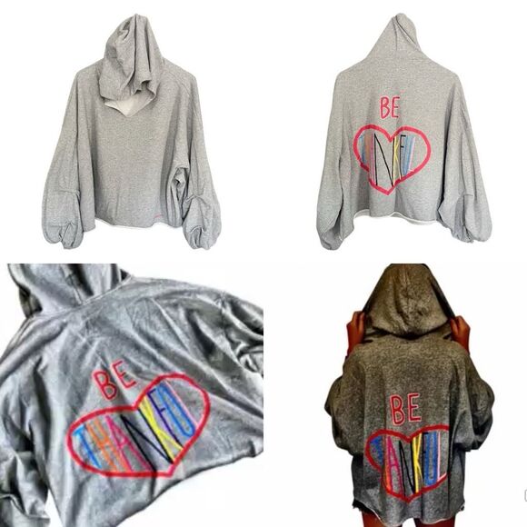 Wren + Glory NYC Hand Painted Be Thankful Oversized Hoodie - Picture 1 of 8
